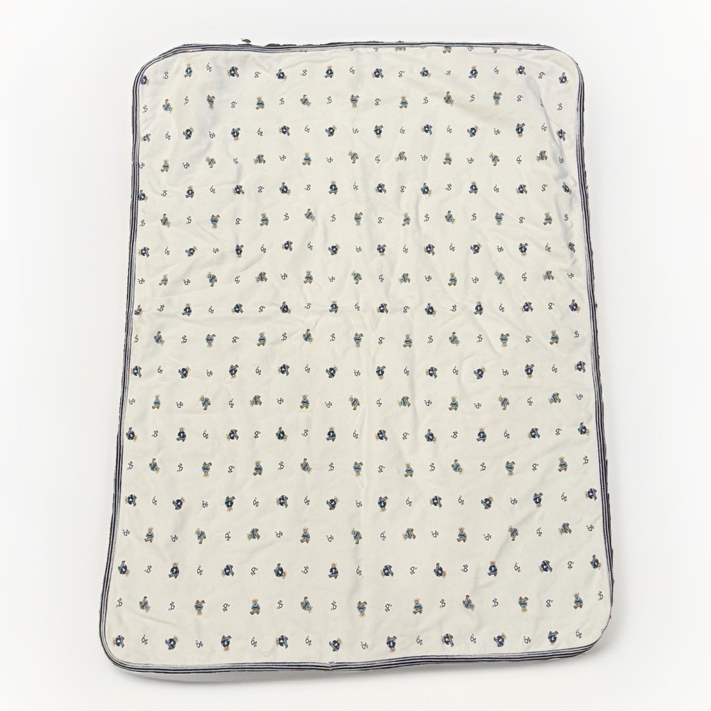Ralph Lauren Polo Bear Baby Blanket 100% Cotton White Blue 31x23